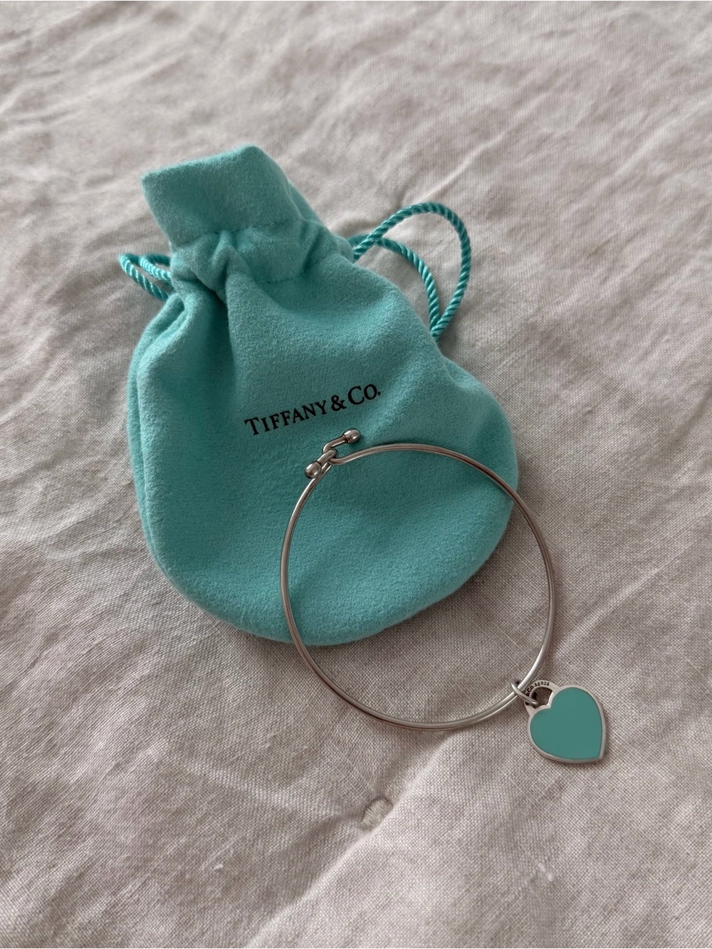 Tiffany & Co. Silver Bangle with Tiffany Blue Heart Charm